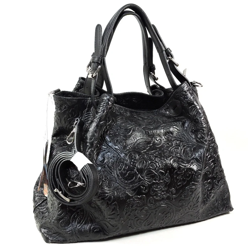 ISADORA ๐ฎ๐น WOMEN'S BLACK SOFT GENUINE LEATHER HANDBAG - Picture 1 of 5